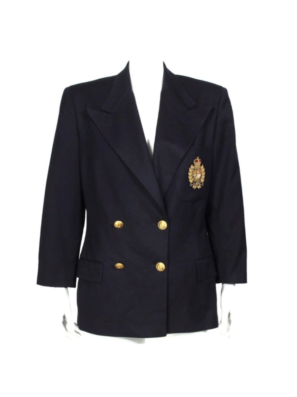 VTG 90’s Ralph Lauren Blazer Navy Crown Crest Wool Double Breasted Jacket /650